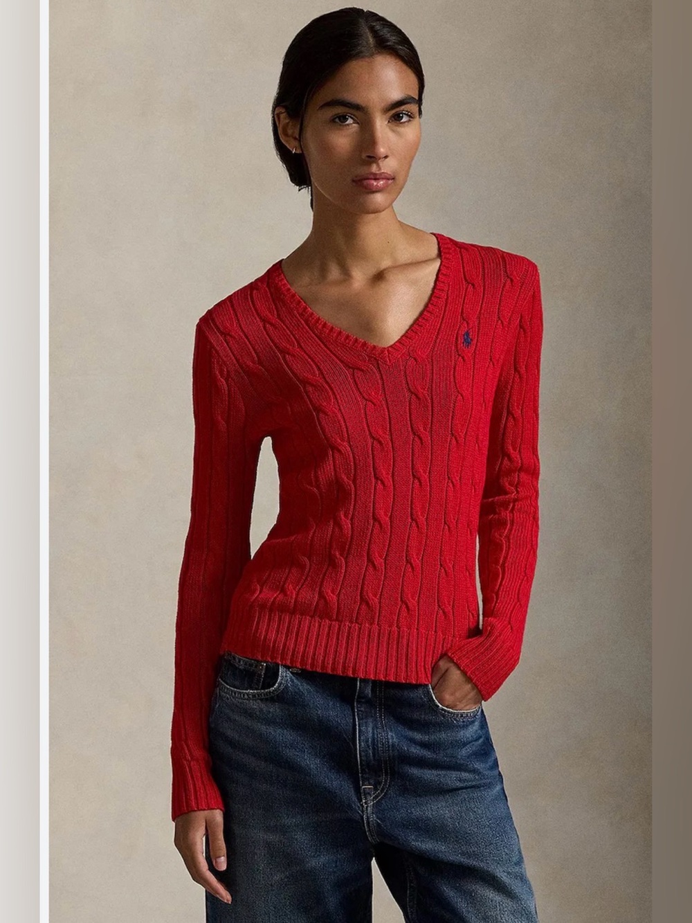 Ralph Lauren Red Cable Knit Sweater